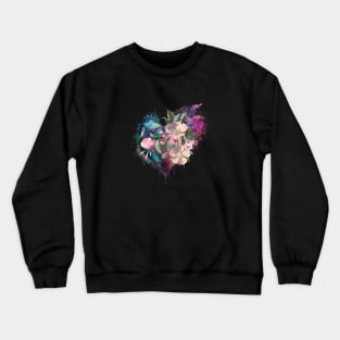 Pink Floral Heart with Humminbird Crewneck Sweatshirt